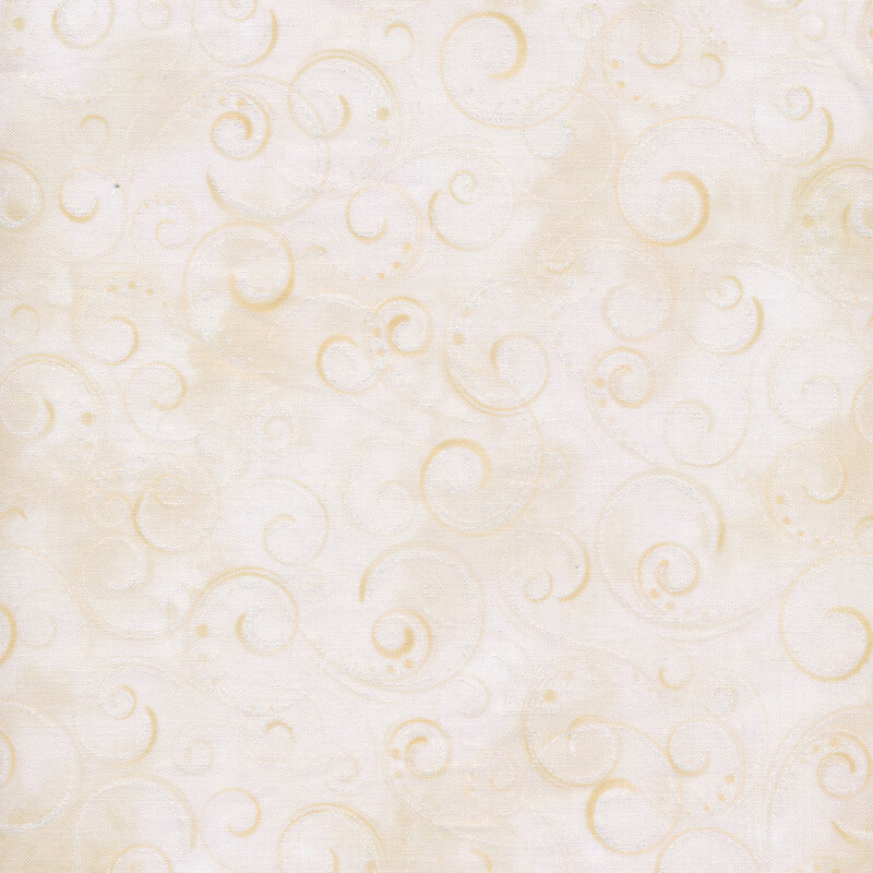 Tonal fabric of a swirl and dot print on a cream background