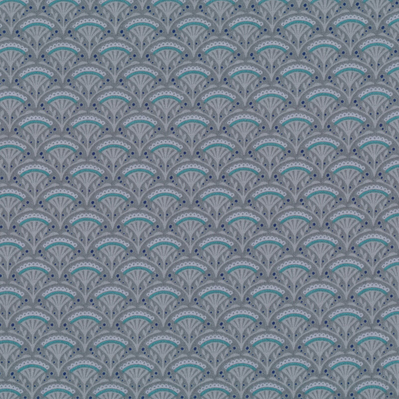 Tonal grey fabric with light ornamental scallops all over