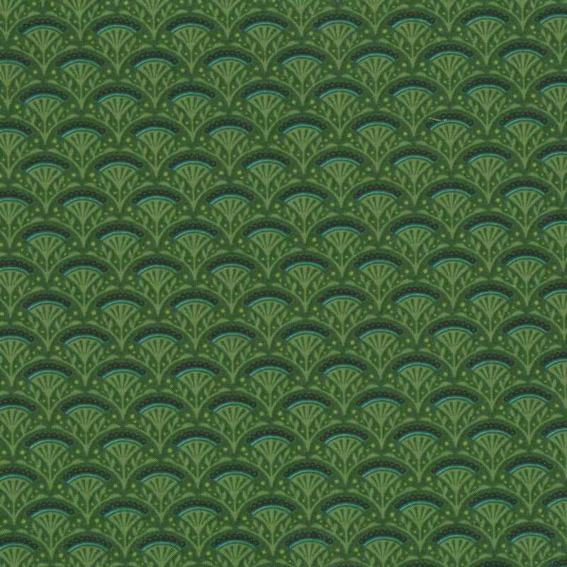 Green fabric with tonal ornamental scallops all over