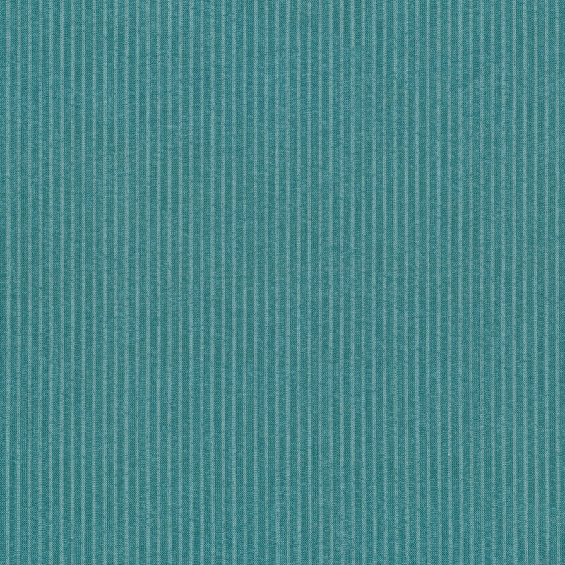 Tonal teal fabric with light pin stripes on a dark teal background