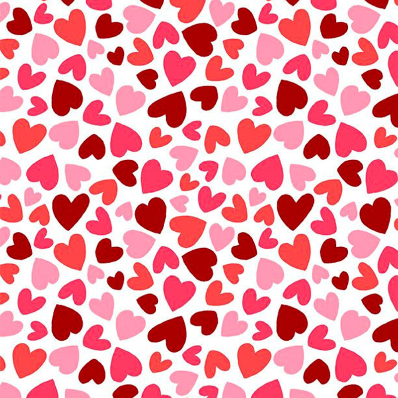 Red and pink hearts all over white
