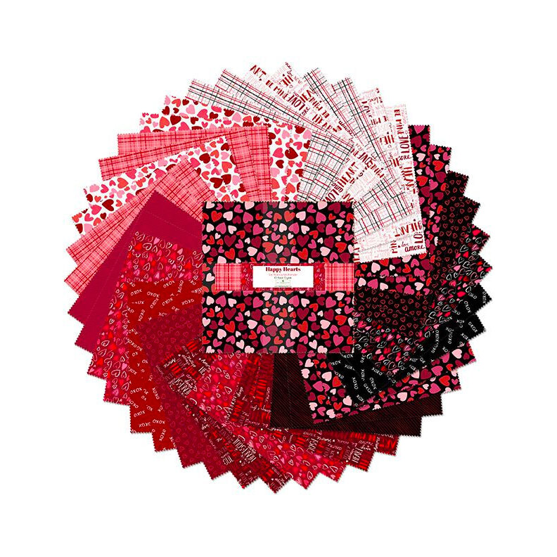 A stack of fabrics from the Happy Hearts collection