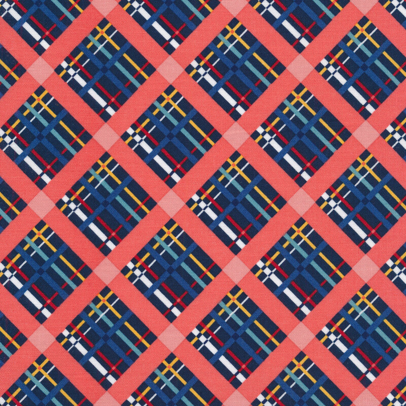 fabric with a multicolored plaid pattern