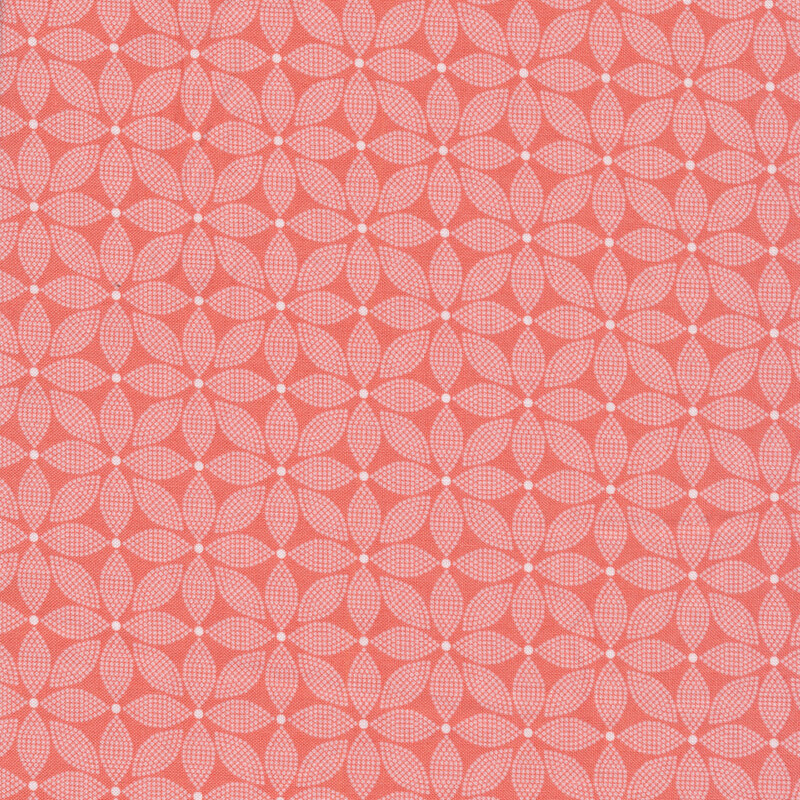 Pink fabric with a tonal geometric floral pattern all over 