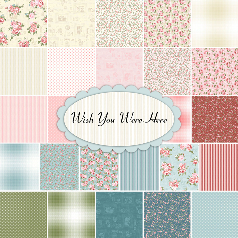 Collage of fabrics included in the Wish You Were Here Collection