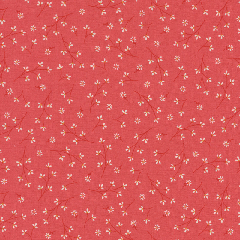 bright pink fabric featuring a ditsy pattern of long stemmed white flowers