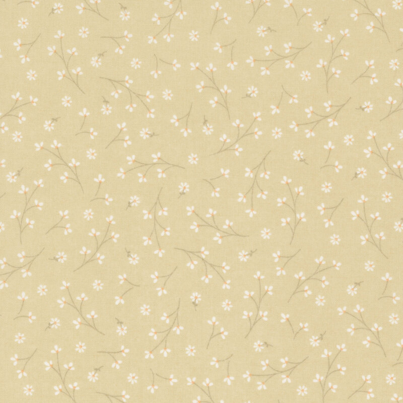 cream fabric featuring a ditsy pattern of long stemmed white flowers