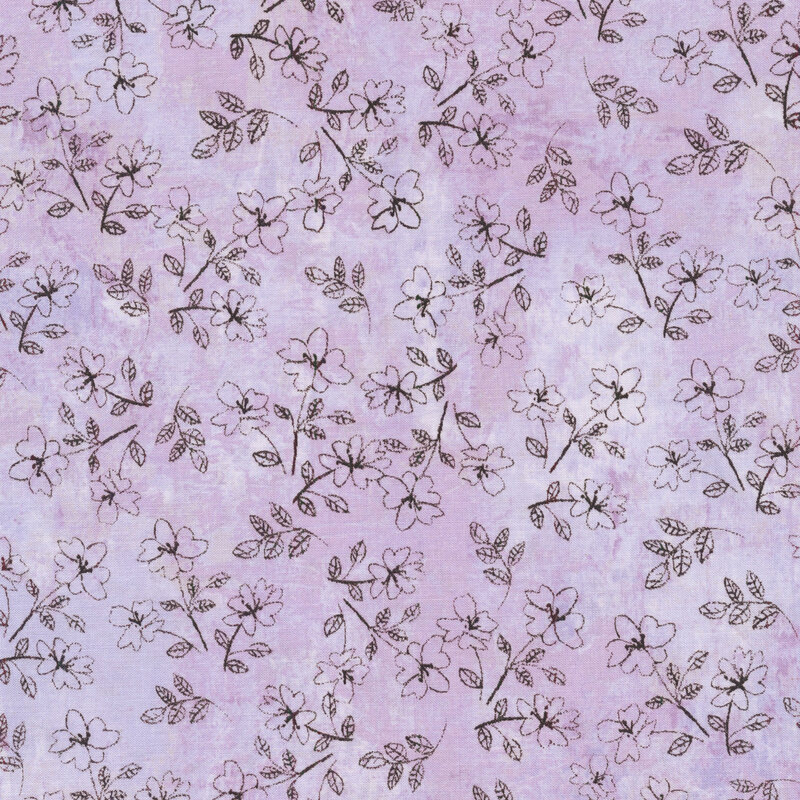 Small line drawings of flower clusters tossed all over a purple background