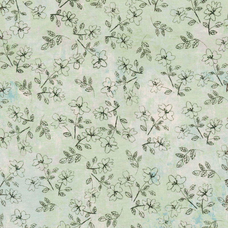 Small line drawings of flower clusters tossed all over a green background