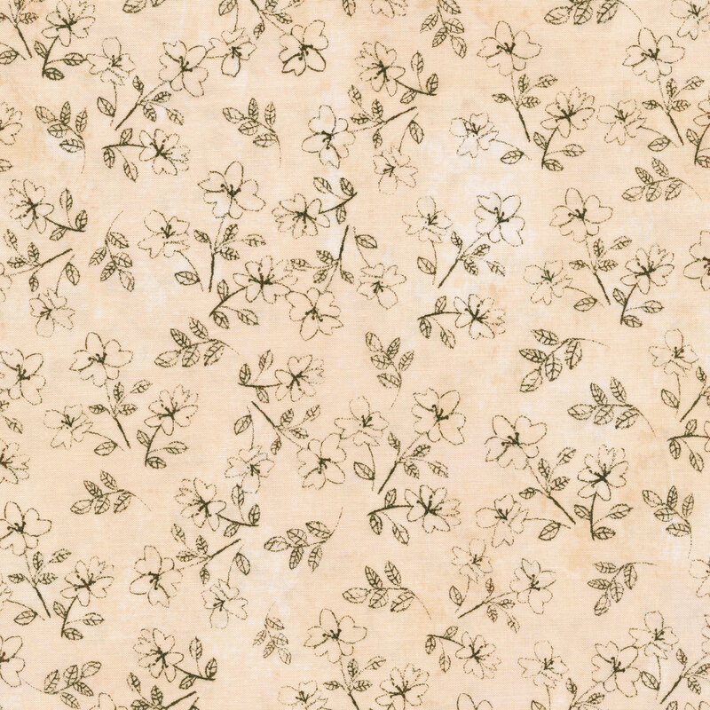 Small line drawings of flower clusters tossed all over a cream colored background