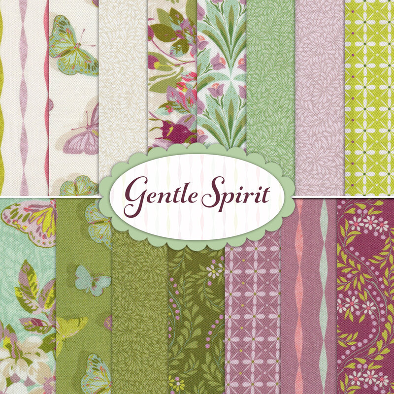 A collage of sweet fabrics from the Gentle Spirit FQ Set