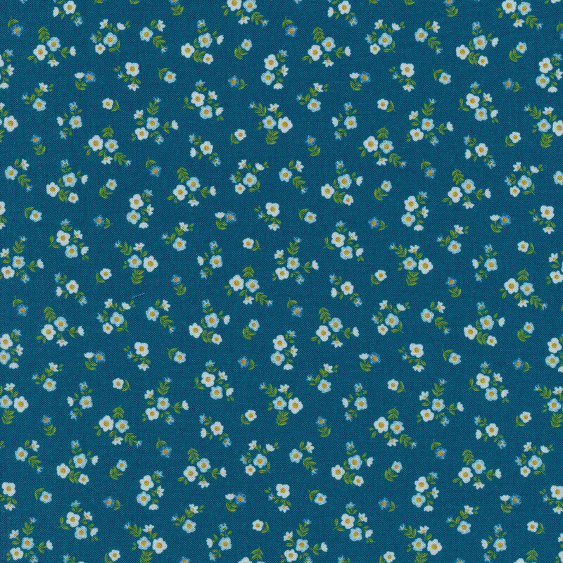 Blue fabric covered in tiny flower clusters