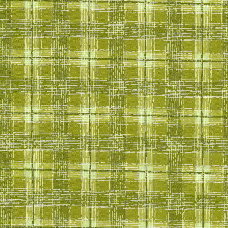 plaid fabric made of tiny lines in varying shades of green
