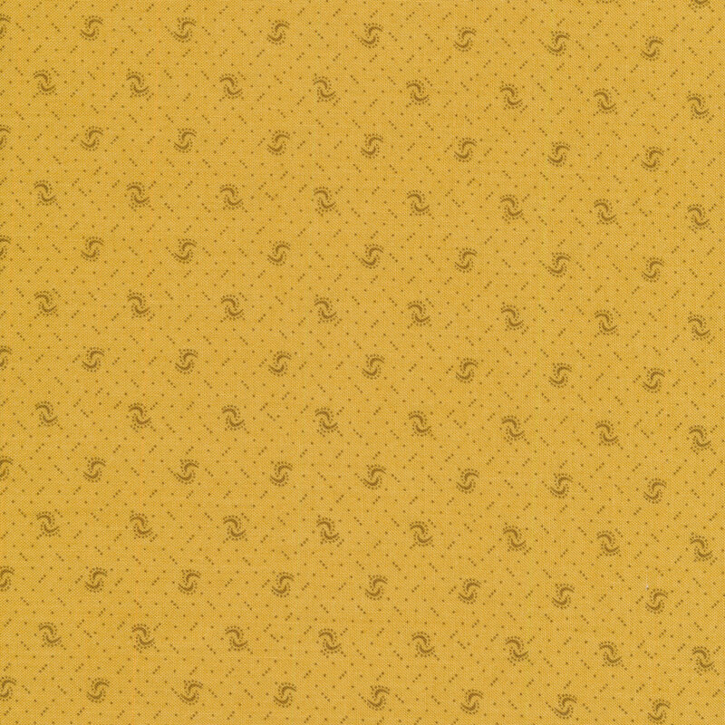 Fabric of a pin dot and curved illustrative print on a light yellow background.