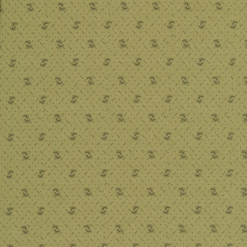 Fabric of a pin dot and curved illustrative print on a light green background.