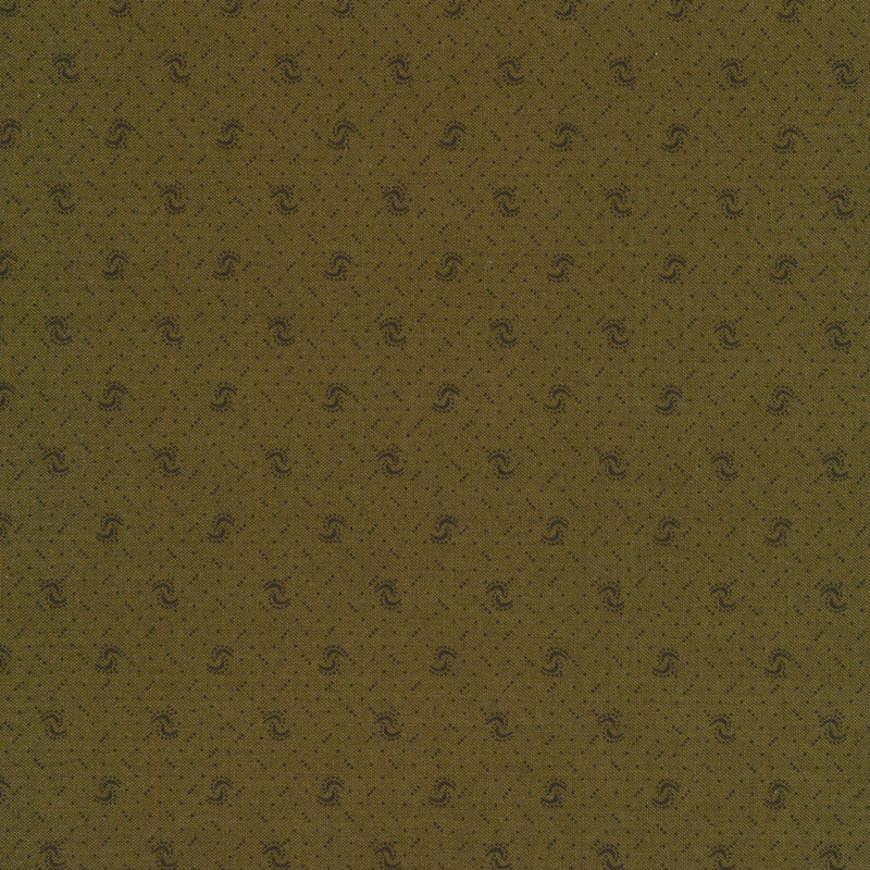 Fabric of a pin dot and curved illustrative print on a green background.