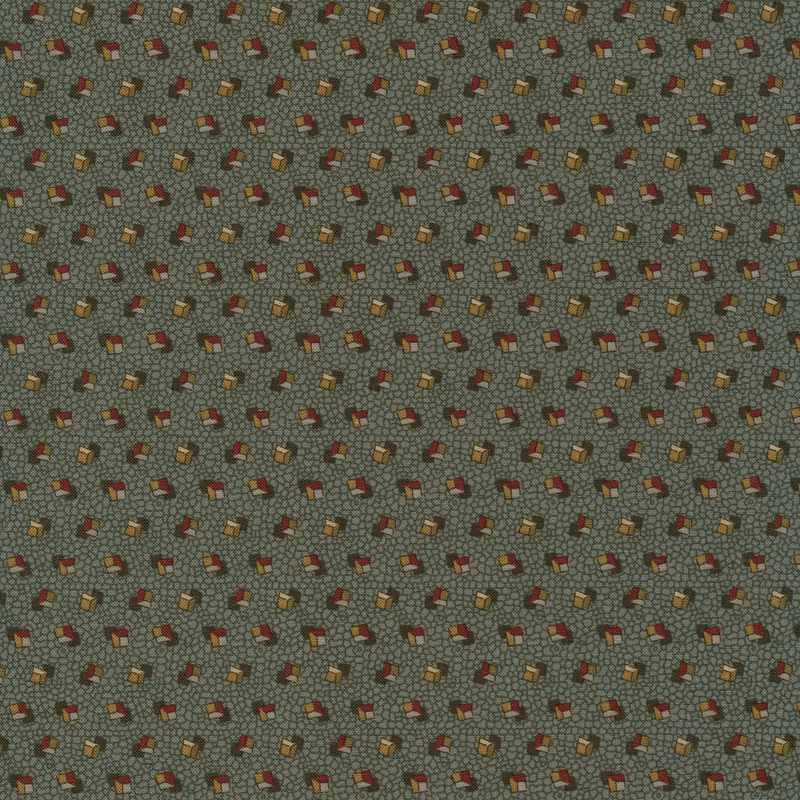 Slate green fabric with multicolored cube clusters