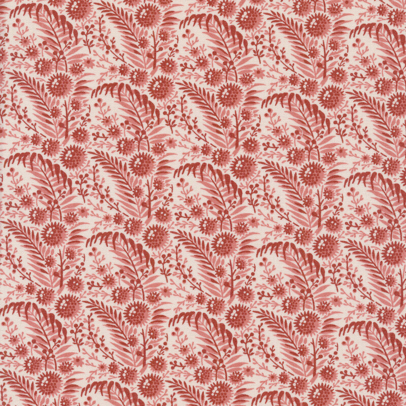 cream fabric with red fern motifs