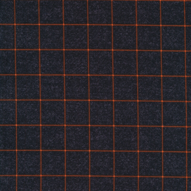 Dark charcoal fabric with a orange grid pattern
