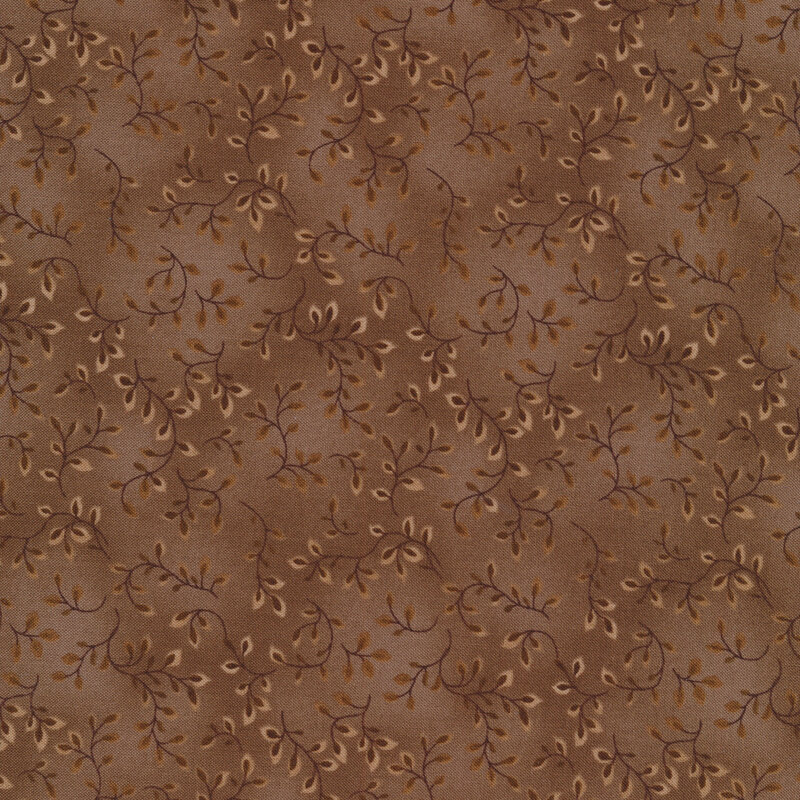 A tonal brown fabric with vines and mottling