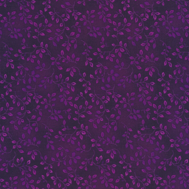 A deep purple tonal fabric with vines and mottling