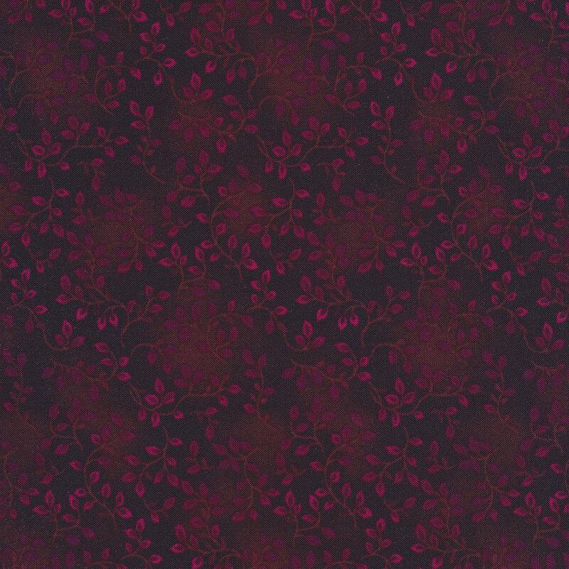 An aubergine tonal fabric with vines and mottling