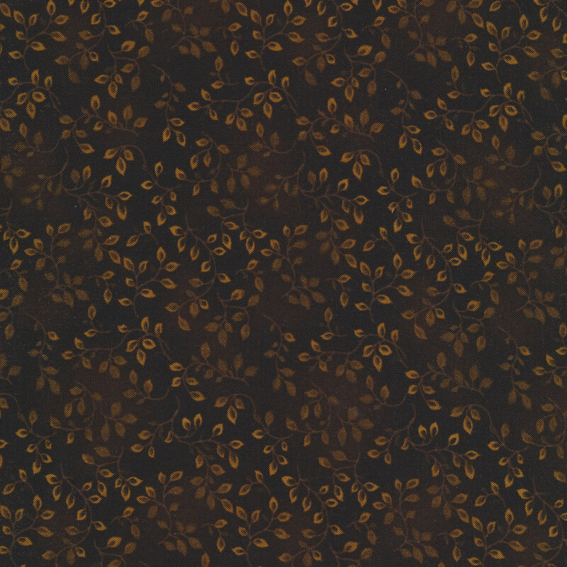 A dark brown tonal fabric with vines and mottling