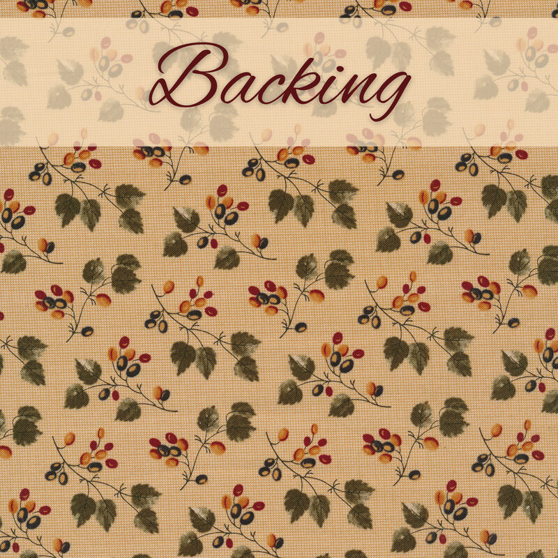 Fall floral print on a beige fabric labeled as backing.