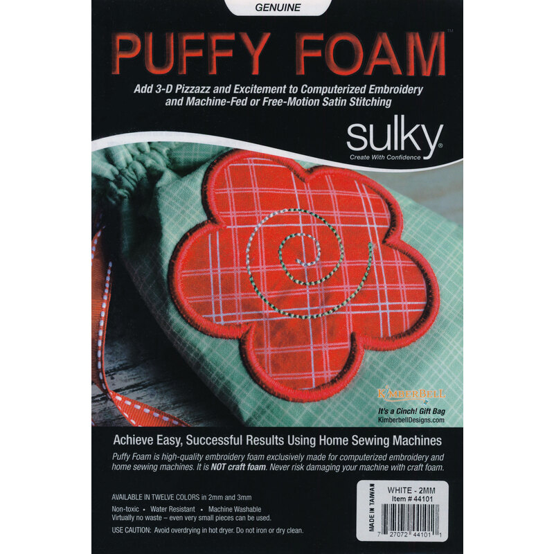 image of packaging for puffy foam showing a demonstration of use