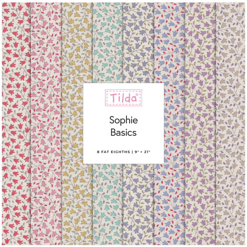 A collage of fabrics included in the Tilda Sophie Basics Fat Eighth Set by Tone Finnanger