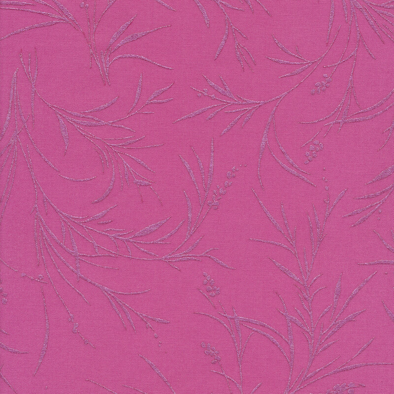 Dark pink fabric with an iridescent plant design