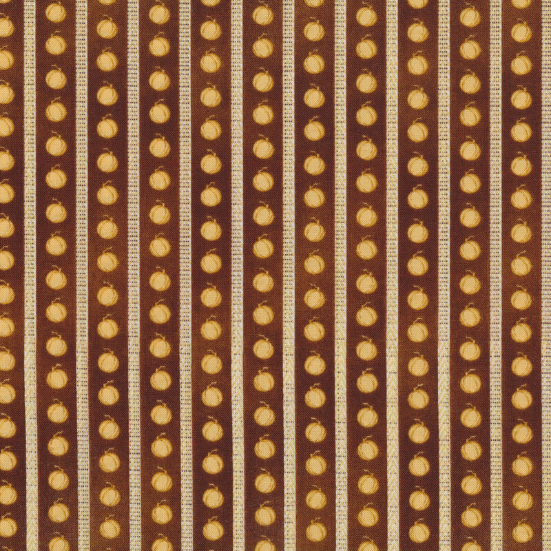 Sewing fabric with tan and brown stripes with pumpkins and tiny chevron detail