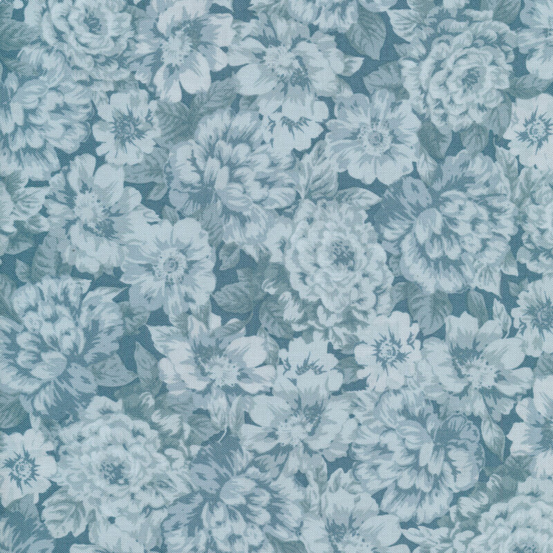 Tonal light blue fabric with packed flowers