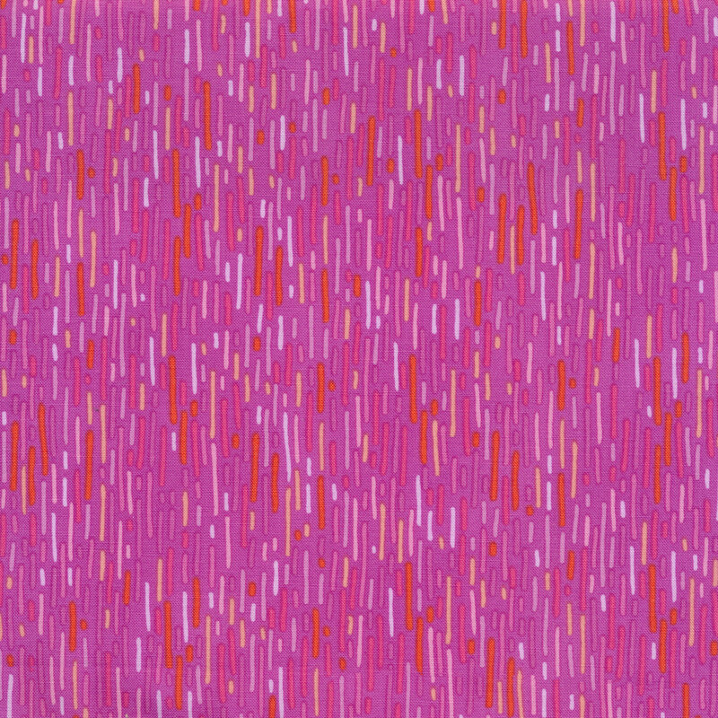 Purple fabric with colorful red, light purple, and pink dashed lines.