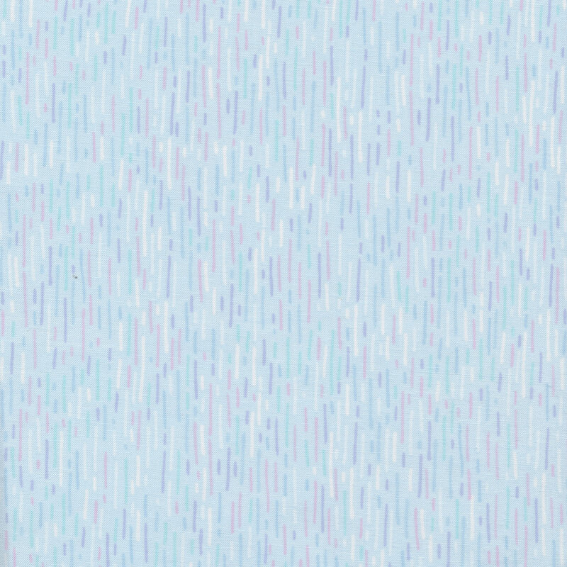 Baby blue fabric with colorful red, light purple, and pink dashed lines.