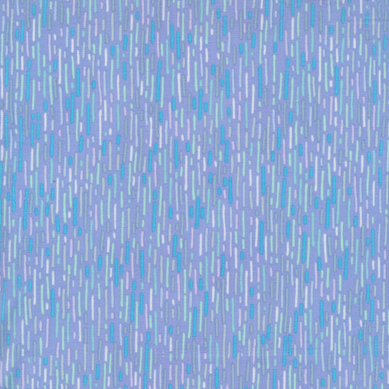 Dusty purple fabric with colorful aqua, purple, and light purple dashed lines.