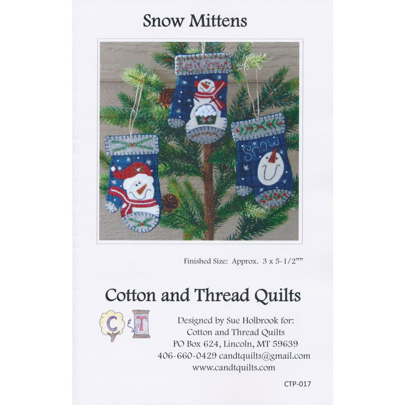 The front of the Snow Mittens pattern by Sue Holbrook of Cotton and Thread Quilts
