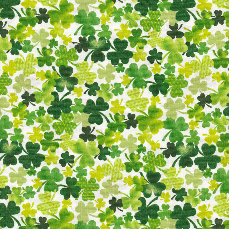 packed shamrocks and clovers with subtle knit pattern on a white background