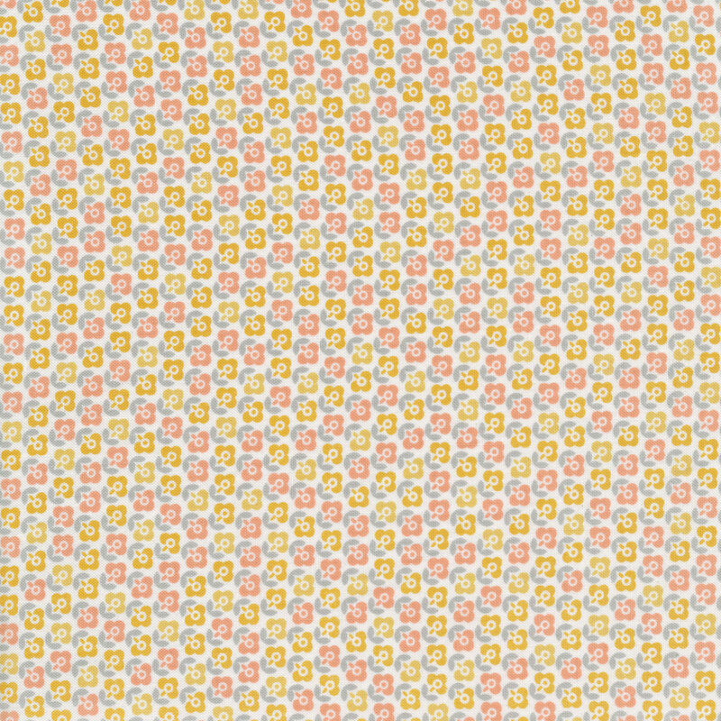 White fabric with alternating yellow and pink flowers
