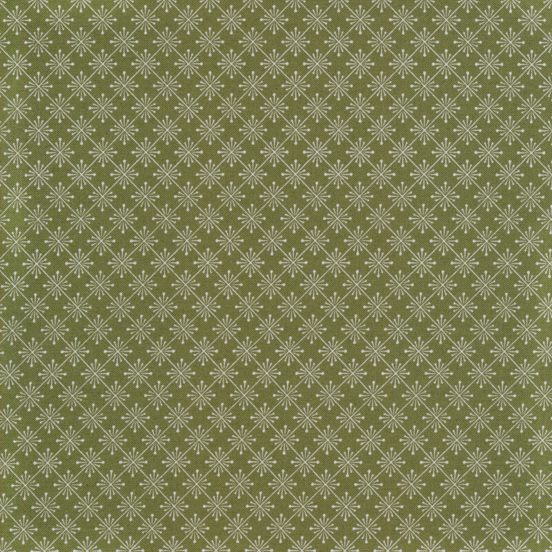Green fabric with diamond shaped stars forming a lattice pattern