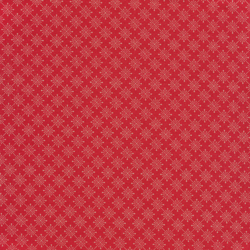Light grey diamond shaped stars on a bright red background making a lattice pattern
