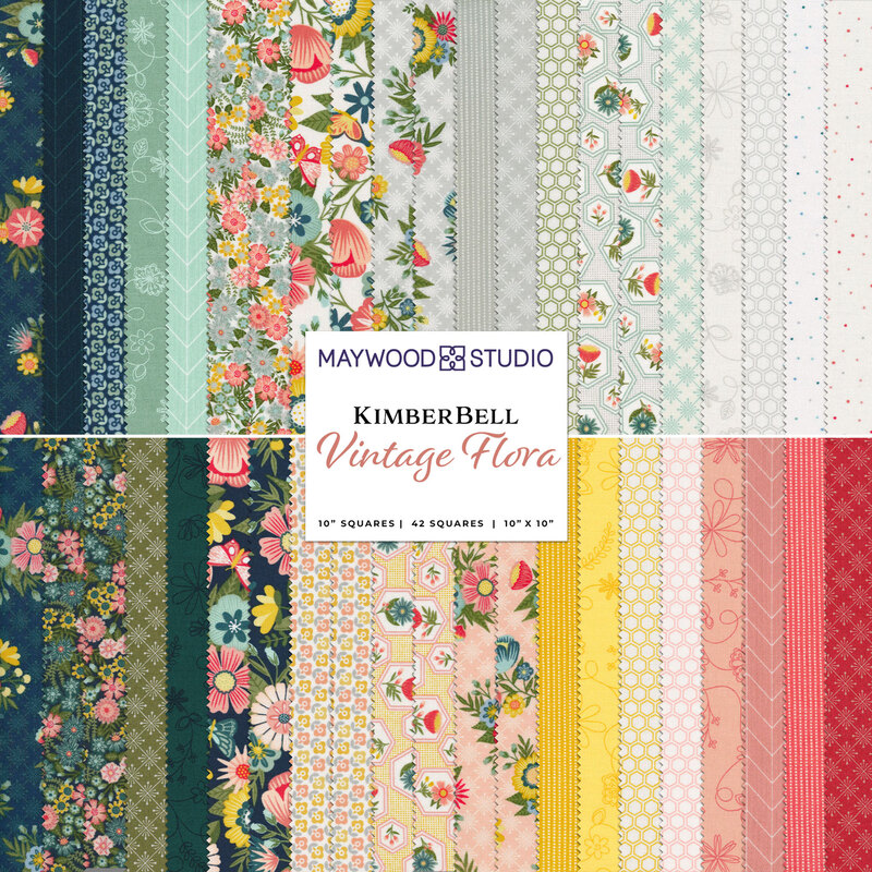 Collage of fabrics included in the Vintage Flora 10