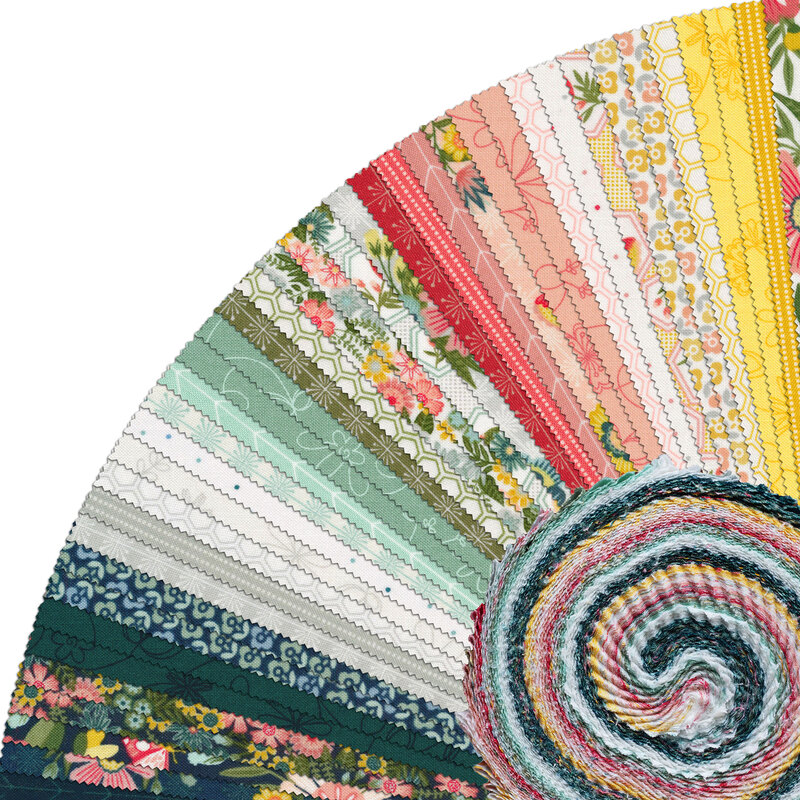 A collage of fabrics included in the Vintage Flora 2-1/2
