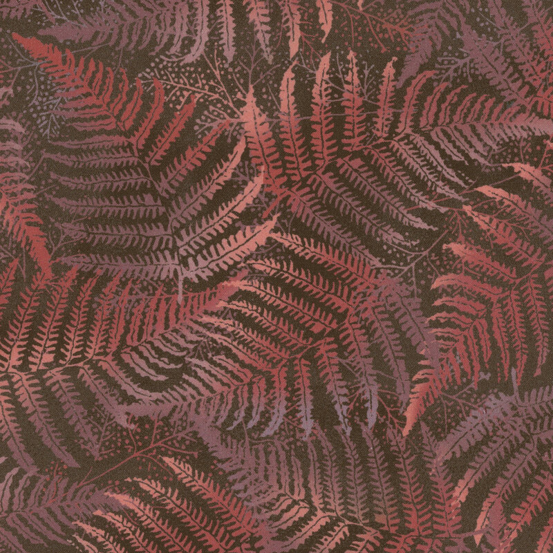 red and brown ferns on a black background