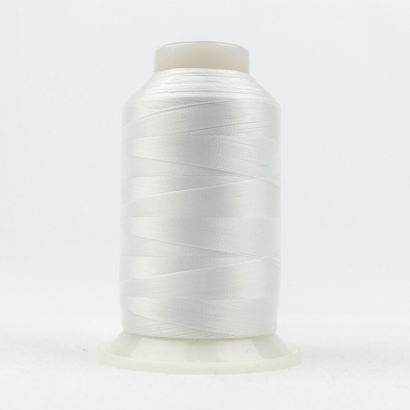A spool of WonderFil DecoBob DB-104 White thread on a white background