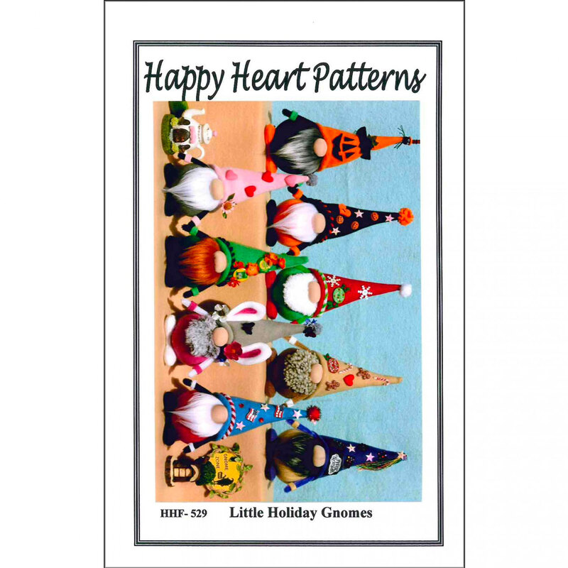 Front of the pattern booklet showing all finished gnome projects
