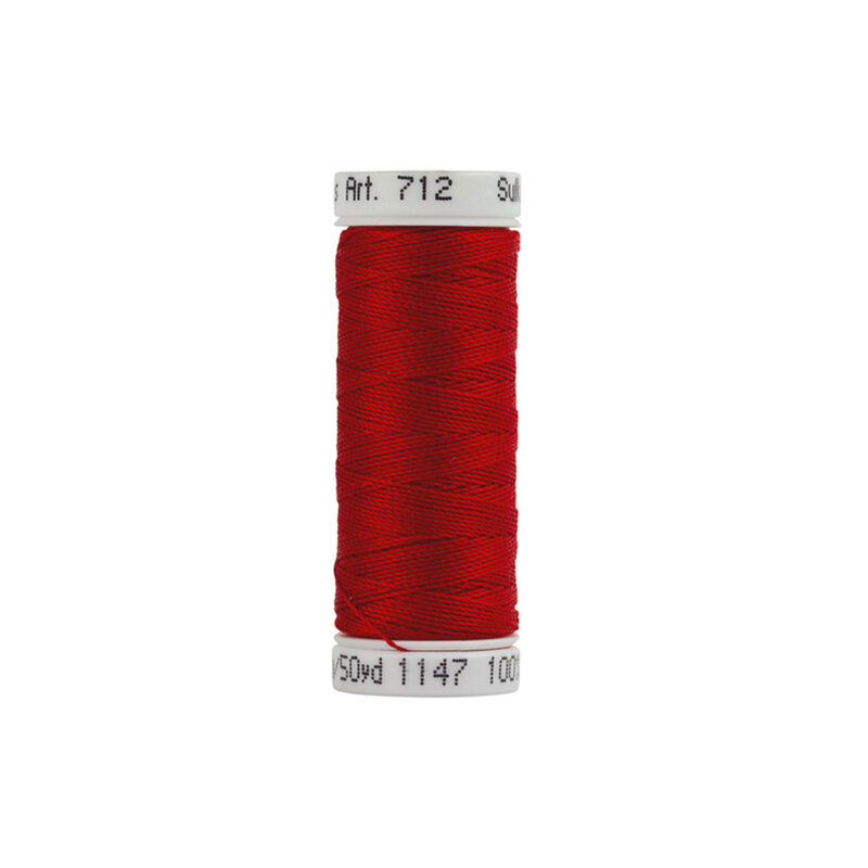 Isolated single spool of Sulky Cotton Petites Thread Christmas Red