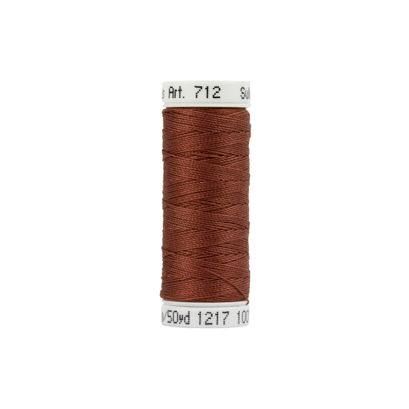 Single isolated spool of Sulky Petite cotton thread #1217 Chestnut on a white background