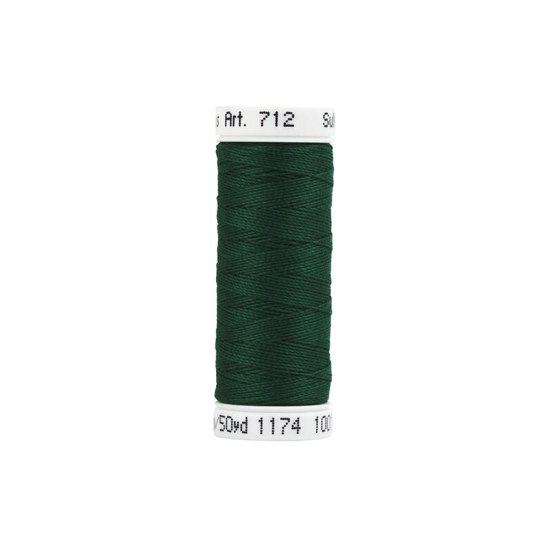 Isolated Spool of Dark Pine Green Sulky Petite Cotton 12wt thread on a white background
