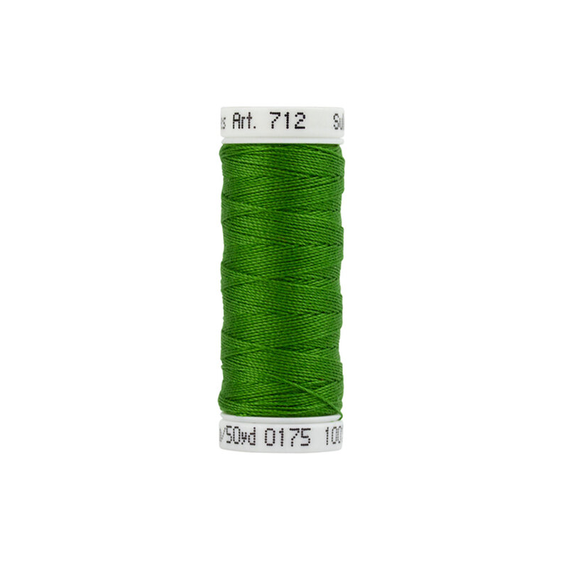 Close up image of Sulky 12wt palm green thread spool against a white background